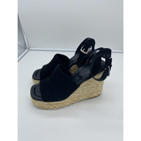 New Marc Fisher LTD Nelly Suede Espadrille Wedge Sandals Ankle Strap Black 9M - Picture 4 of 7